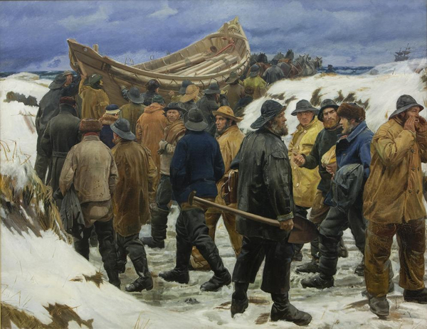 Michael Ancher malede kunstværket "Redningsbåden køres gennem klitterne" i 1883. Han malede ofte motiver, der skildrede hverdagen – også når der skete ulykker på stranden.