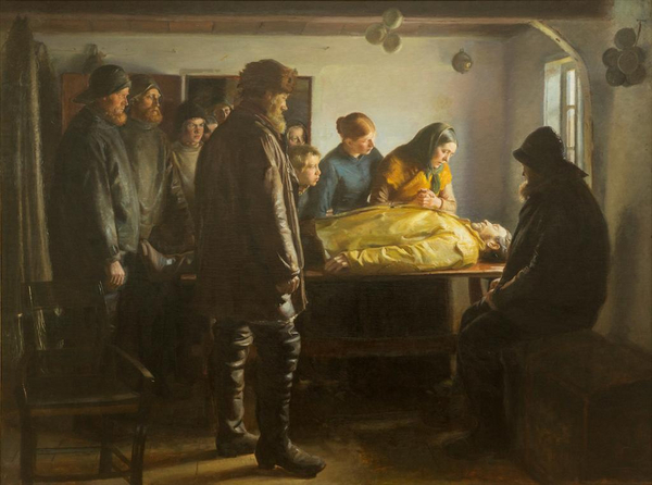 Michael Ancher malede "Den druknede" i 1896. Ancher fik idéen til maleriet et par år tidligere, da to fiskere druknede, mens de var på arbejde.